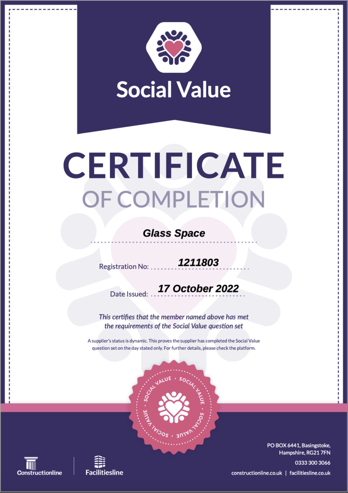 ConstructionLine Social Value certificate